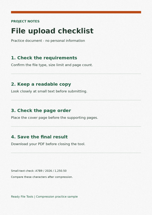 Preview of the synthetic English file upload checklist